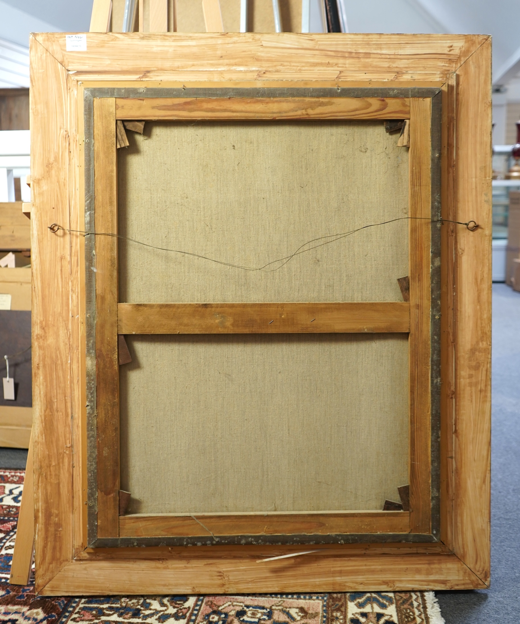 English School, 19th century, portrait of a gentleman seated before a landscape, a magnifying glass in his left hand, oil on canvas, 90cm x 70cm